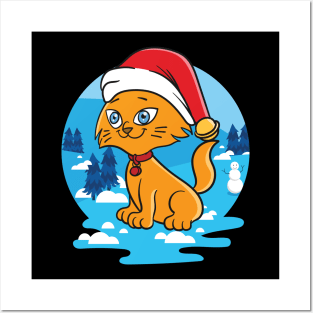 Christmas Cat Santa Hat Winter Gift Posters and Art